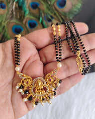 Gold Plated CZ Stone Temple Black Beads Necklace T3132