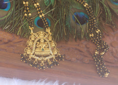 Long Temple Lakshmi Black Beads Necklace T2184