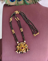 Gold Plated Temple Ganesh Black Beads Necklace T3144