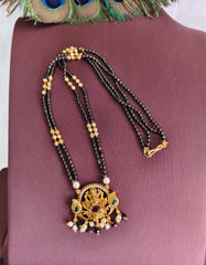 Gold Plated Temple Ganesh Black Beads Necklace T3144