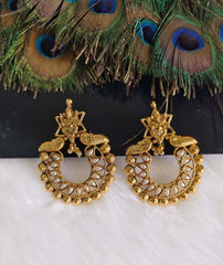 Temple Gold Plated Peacock Ganesh Earrings T2846