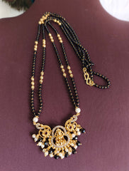 Gold Plated CZ Stone Temple Black Beads Necklace T3132