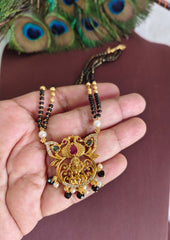 Temple Peacock Gold Plated Black Beads Necklace T3148