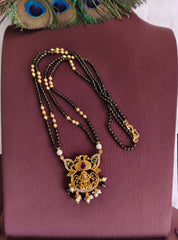 Temple Peacock Gold Plated Black Beads Necklace T3148