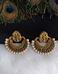 Temple Lakshmi Gold Plated Pearl Stone Earrings T2852