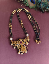 CZ Stone Gold Plated Temple Peacock Black Beads Necklace T3151