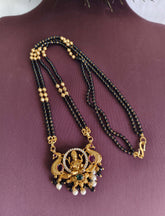 Gold Plated Temple Peacock Black Beads Necklace T3133