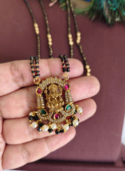 Temple Lakshmi Gold Plated Black Beads Necklace T3147