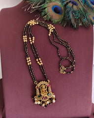 Temple Lakshmi Gold Plated Black Beads Necklace T3147