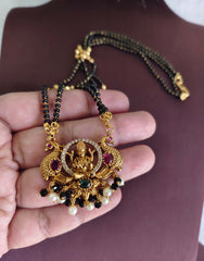 Gold Plated Temple Peacock Black Beads Necklace T3133