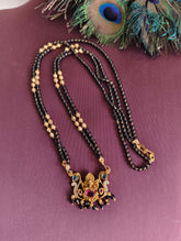 Gold Plated Temple Ganesh Black Beads Necklace T3141
