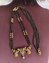 Gold Plated Temple CZ Stone Long Black Beads Necklace T3134