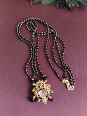 Gold Plated Peacock Stone Black Beads Necklace T3156