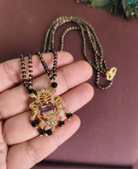 Gold Plated Peacock Stone Black Beads Necklace T3158