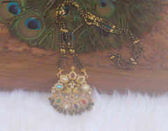 Navaratnam Long Peacock Black Beads Necklace T2193