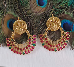Temple Ganesh Gold Plated Stone Earrings T2844