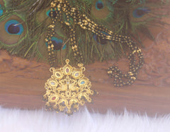 Navaratnam Long Peacock Black Beads Necklace T2193