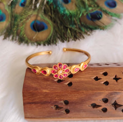 Matte Finish Pink Stone Floral Kada T3121