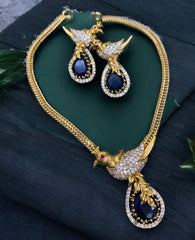 Matte Finish CZ Stone Peacock Necklace Set T2939