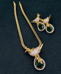 Matte Finish CZ Stone Peacock Necklace Set T2938