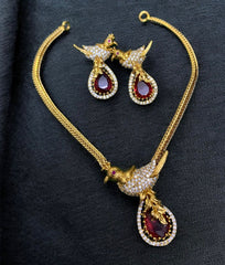 Matte Finish CZ Stone Peacock Necklace Set T2940