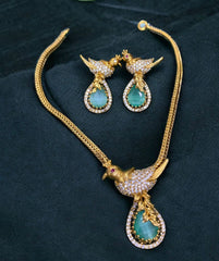 Matte Finish CZ Stone Peacock Necklace Set T2941