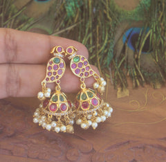 Gold Plated Multi Color Parrot Jumka Earrings T2237