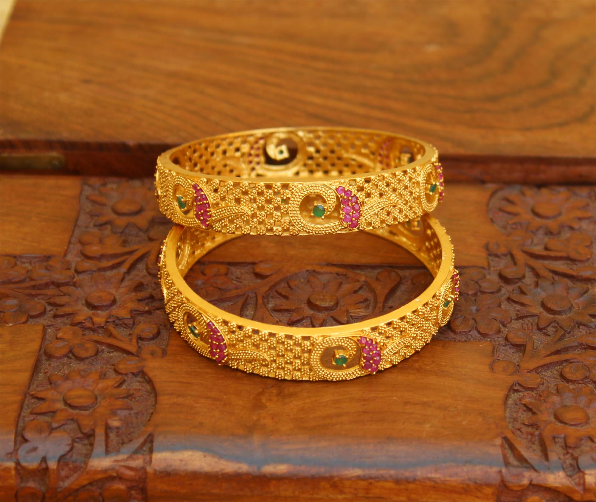 CZ Stone Peacock Matte Finish Bangles T3056