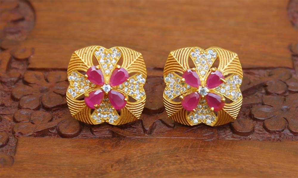 Matte Finish Pink Stone Stud Earrings T2416