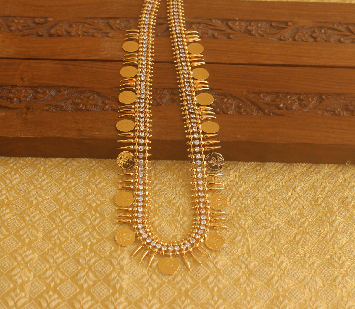 Designer Gold plated Temple coin long necklace  Tanvi47