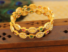 Gold Plated  CZ Stone Temple Lakshmi Bangles T3042