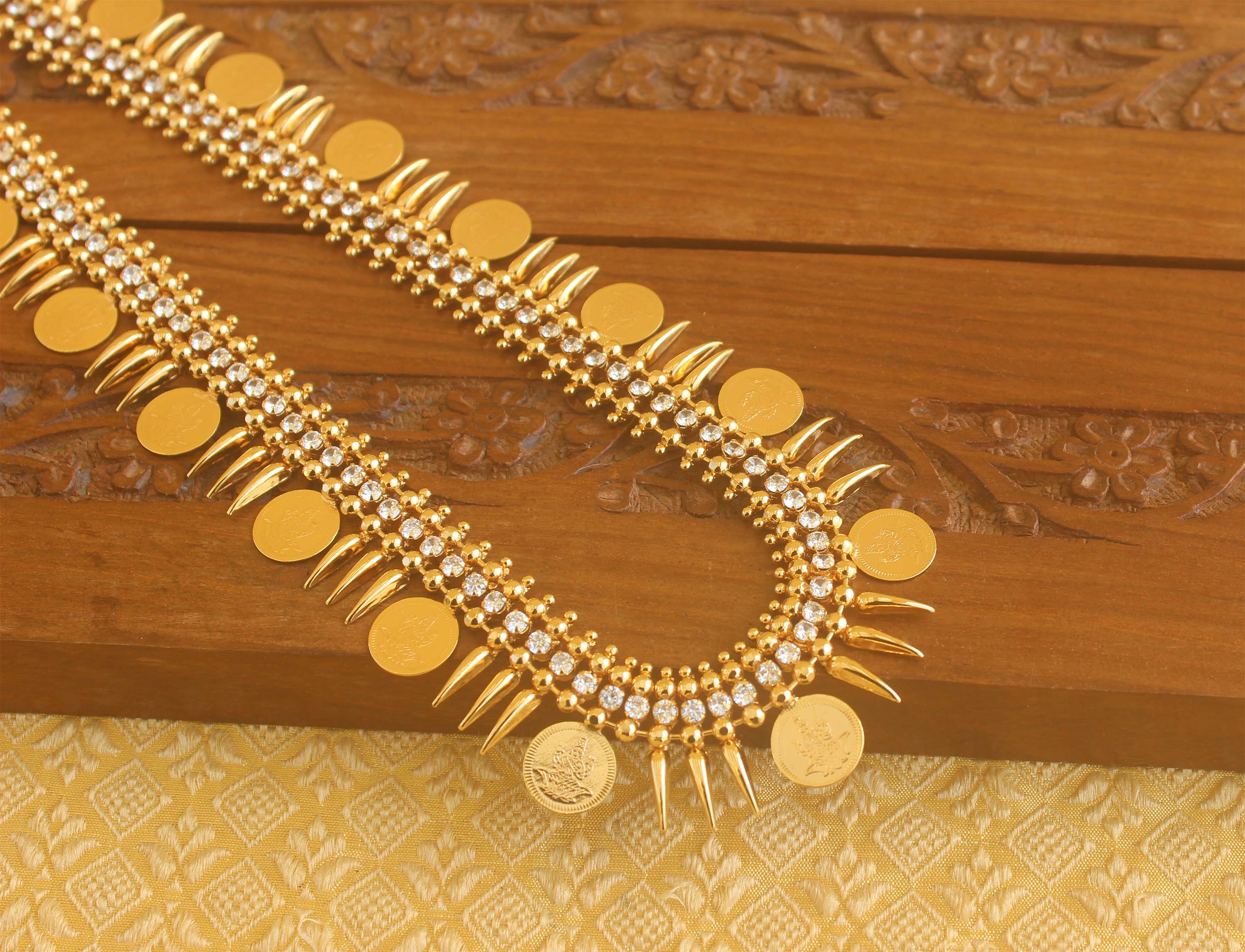 Designer Gold plated Temple coin long necklace  Tanvi47