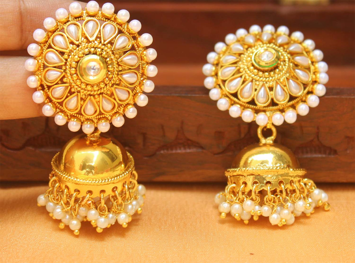 Pearl Stone Gold Plated Jhumka Earrings T2562