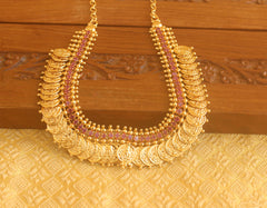 Designer Gold plated Ruby Temple coin necklace Tanvi49