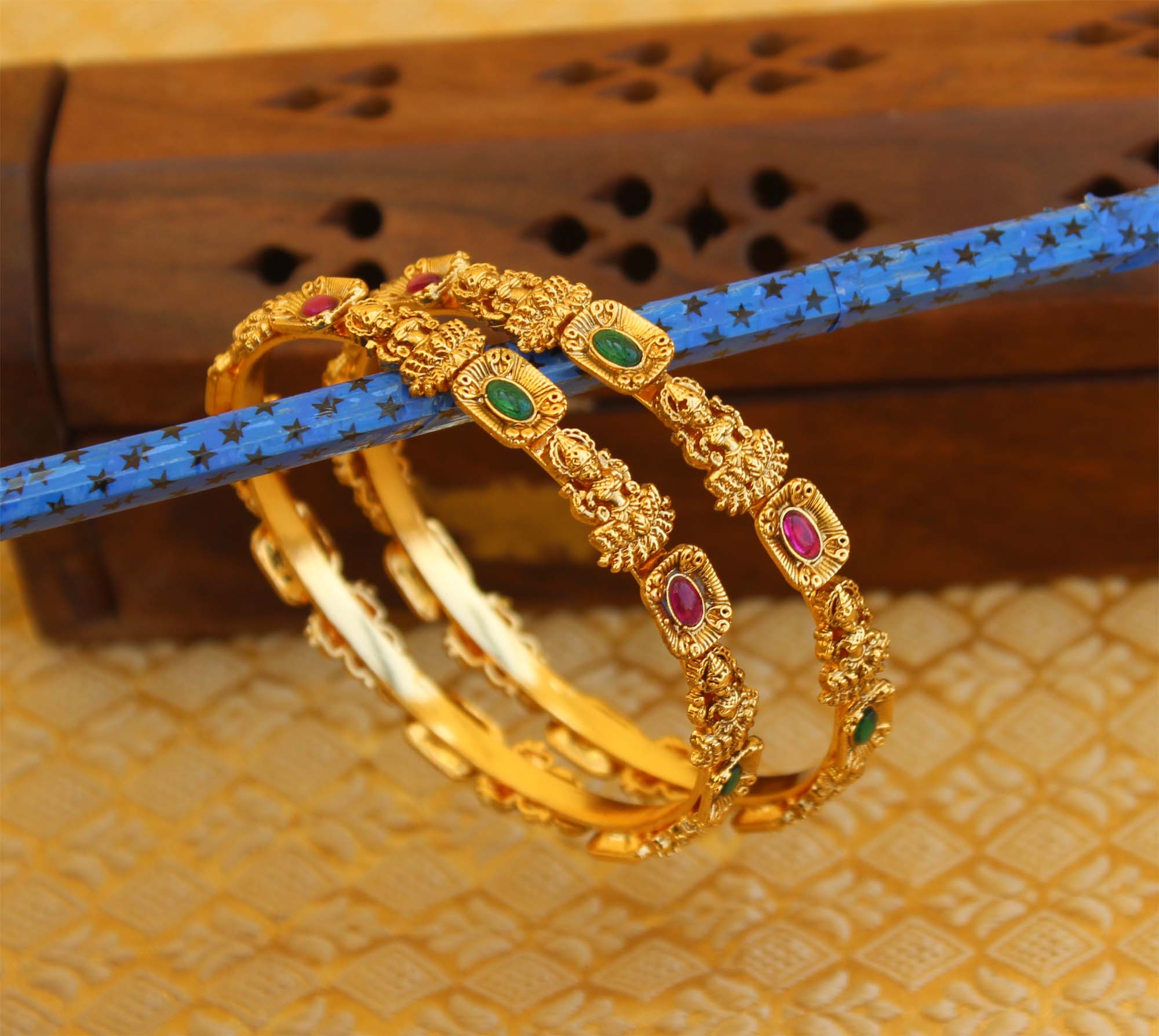 Matte Finish Temple Stone Bangles T2999