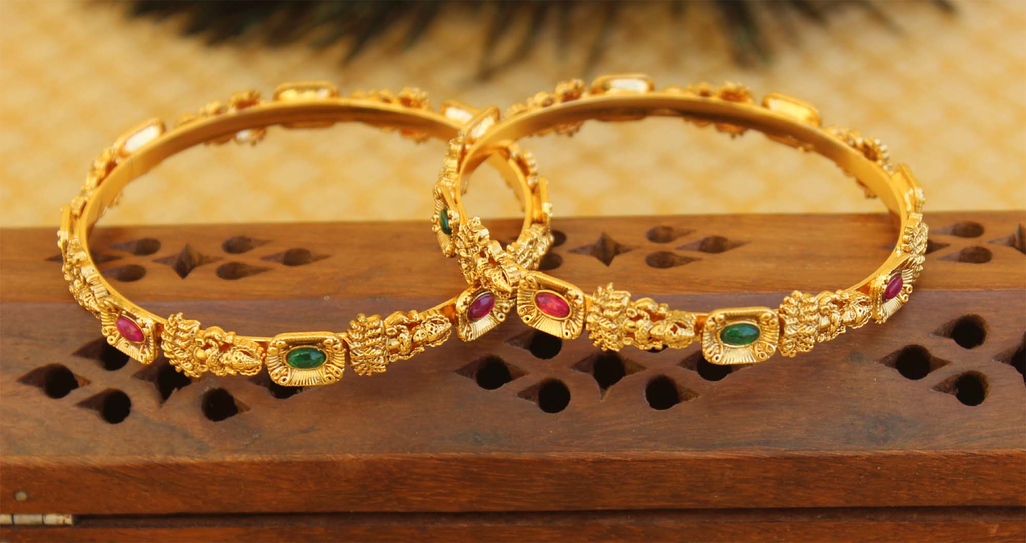 Matte Finish Temple Stone Bangles T2999