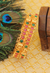 Matte Finish Temple Lakshmi Kempu Stone Bangles T3001