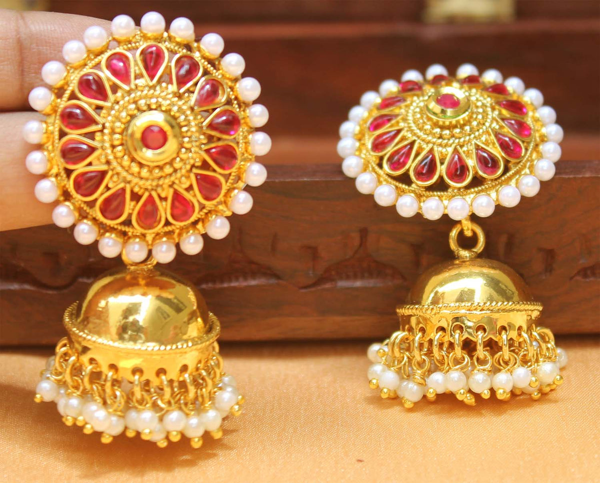 Pearl Stone Gold Plated Jhumka Earrings T2563