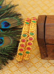 Matte Finish Kempu Stone Temple Bangles T3003