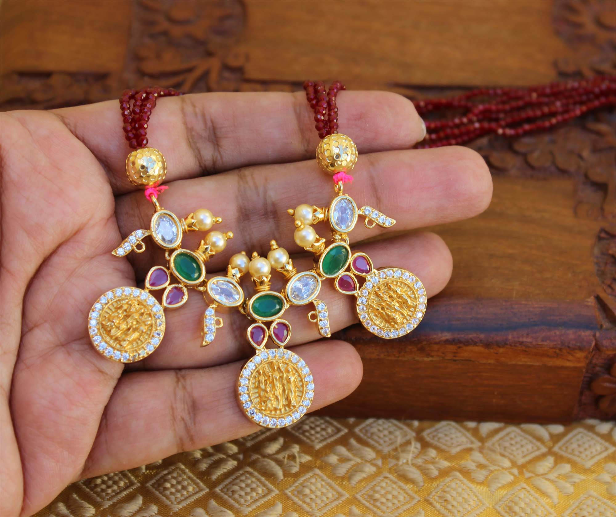 Matte Finish Ram Parivar Beads Necklace T2269