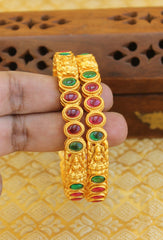 Matte Finish Kempu Stone Temple Bangles T3005