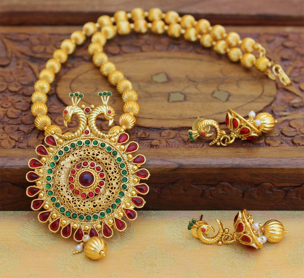 Gold Plated Peacock Handmade Necklace Set T2611