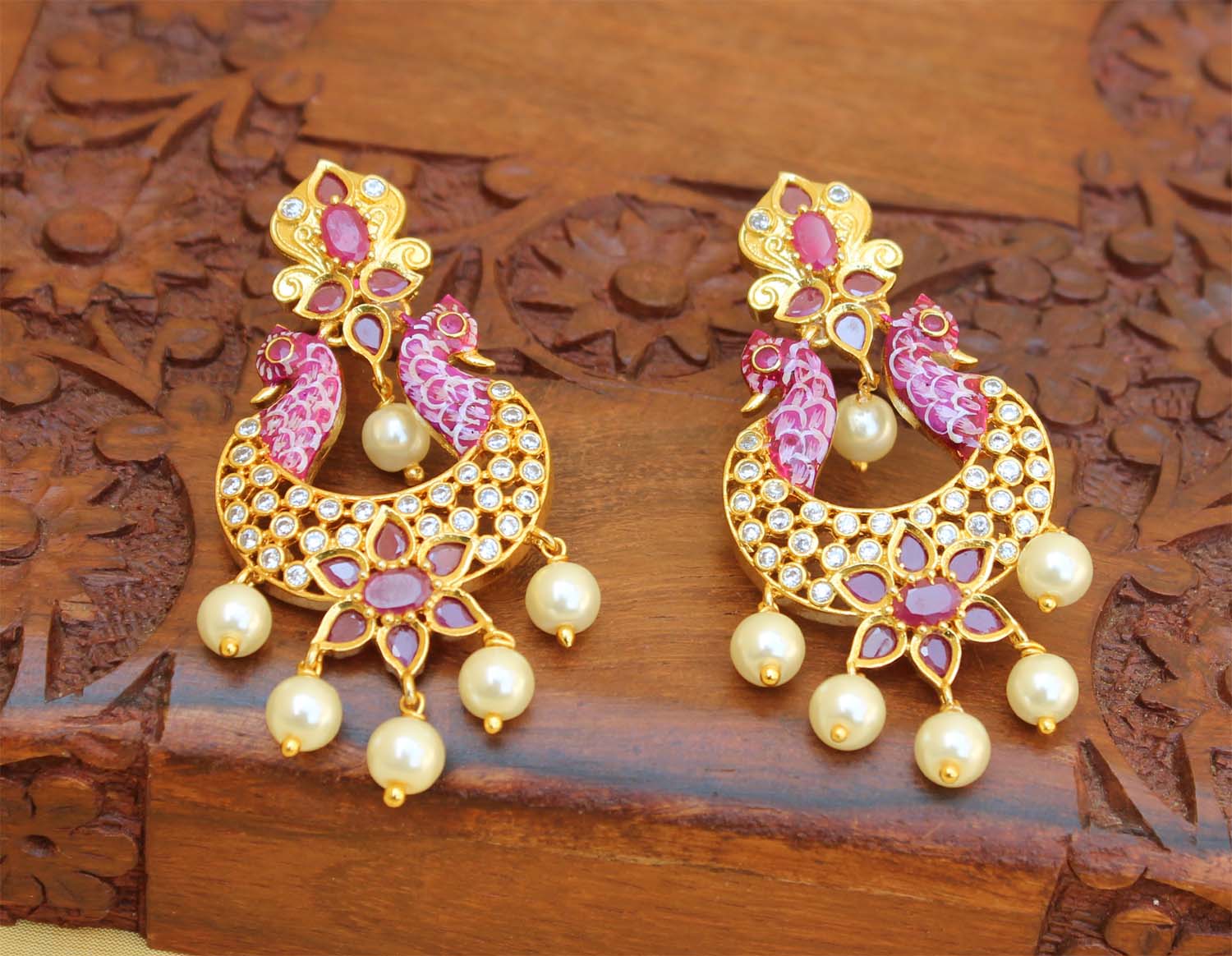 Matte Finish Twin Peacock Earrings T2785