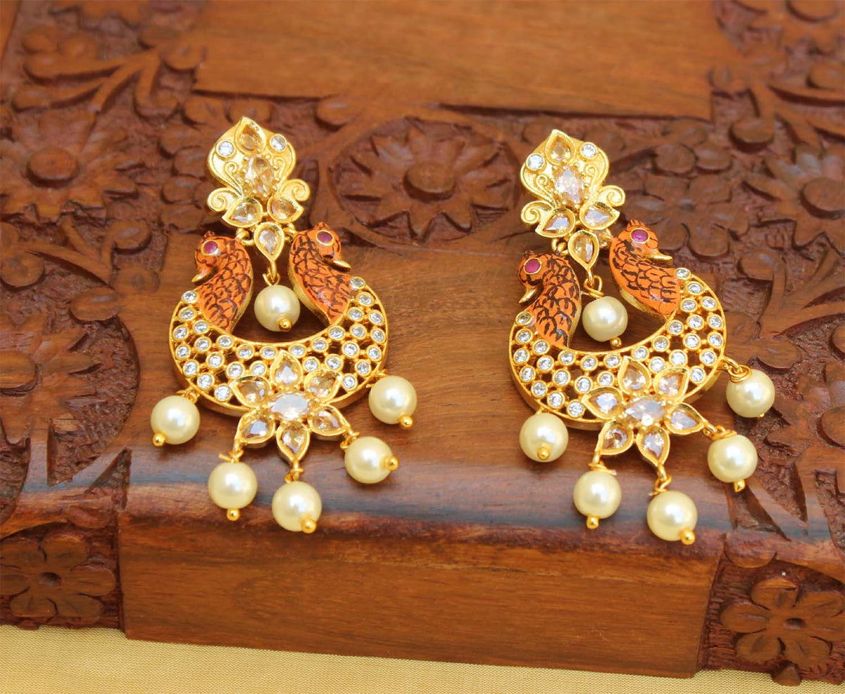 Matte Finish Twin Peacock Earrings T2786