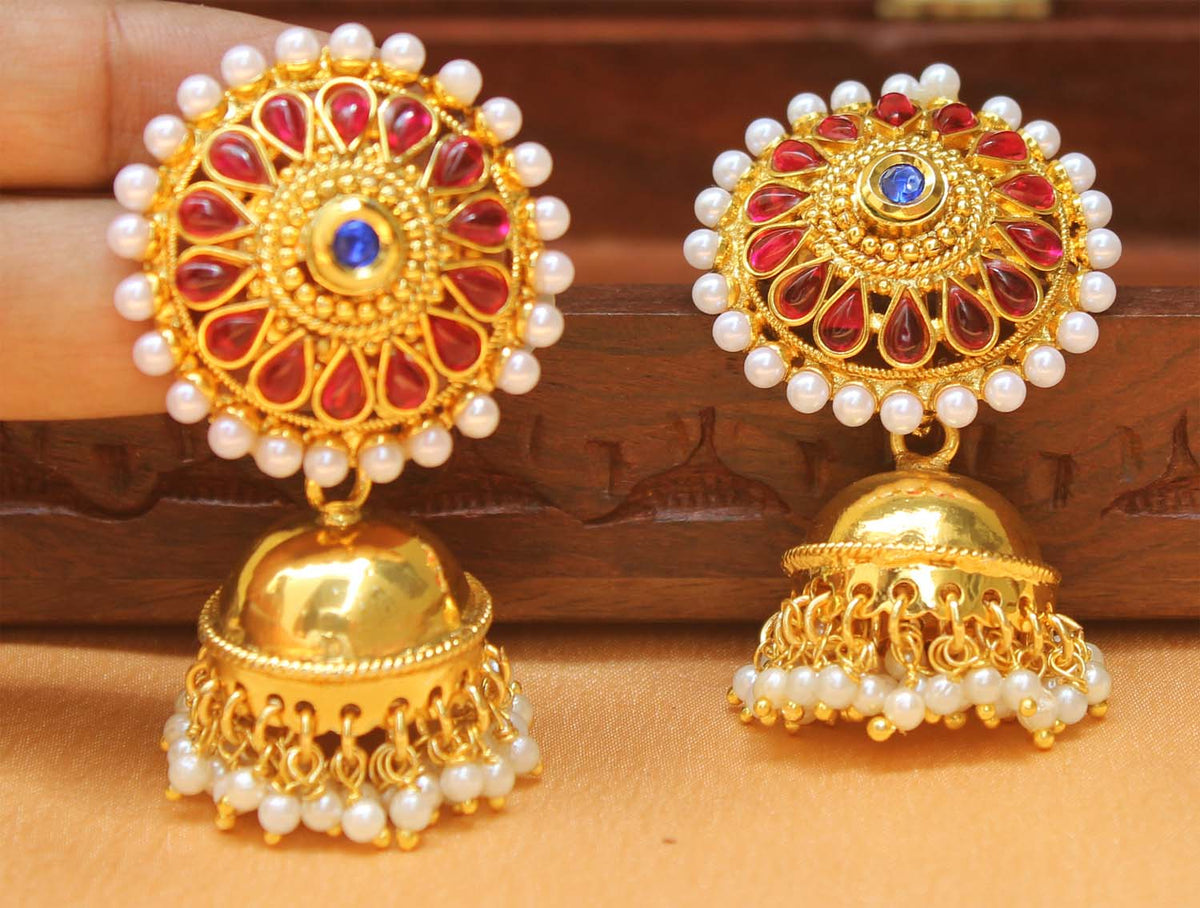 Pearl Stone Gold Plated Jhumka Earrings T2565