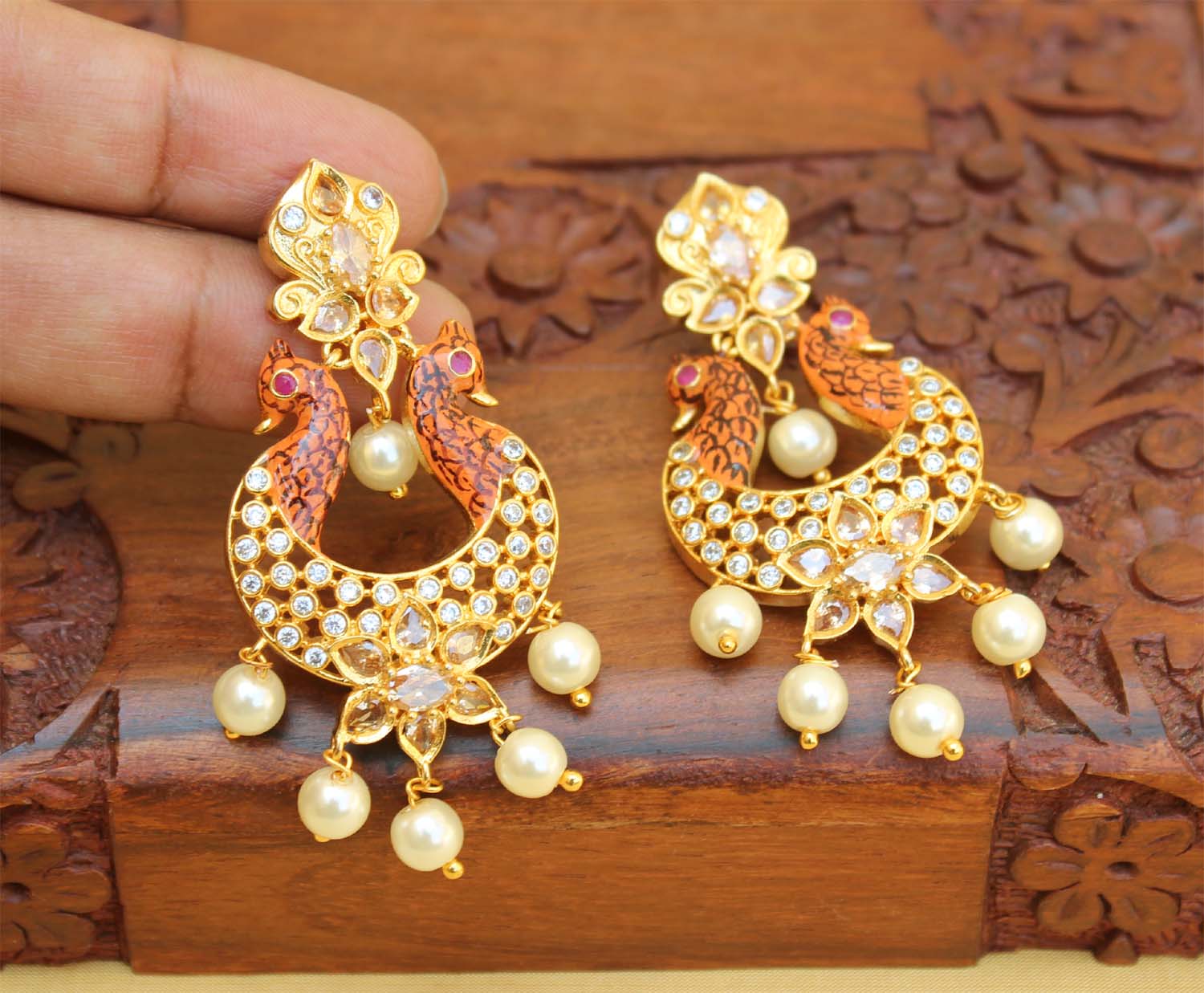 Matte Finish Twin Peacock Earrings T2786