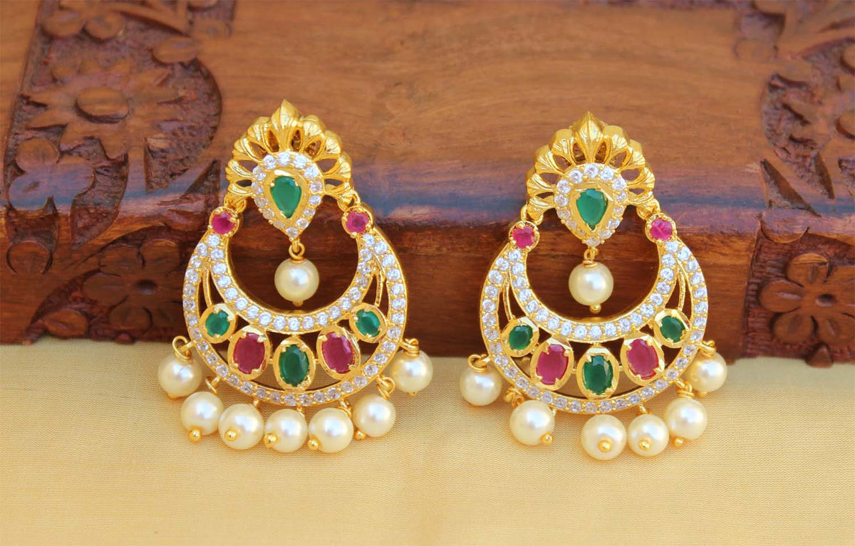 Gold Plated Multi Color Stone Earrings T2504