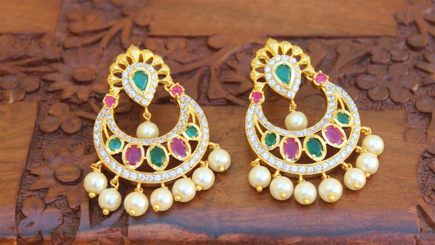 Gold Plated Multi Color Stone Earrings T2504