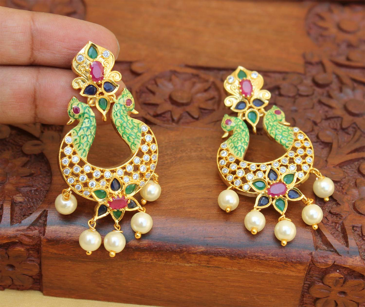 Matte Finish Twin Peacock Earrings T2787