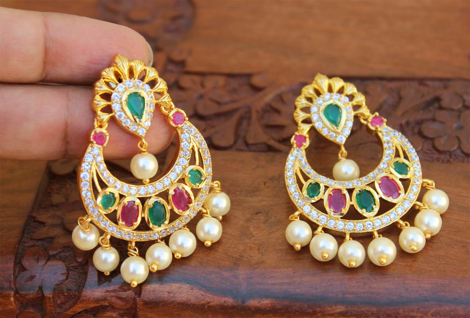 Gold Plated Multi Color Stone Earrings T2504